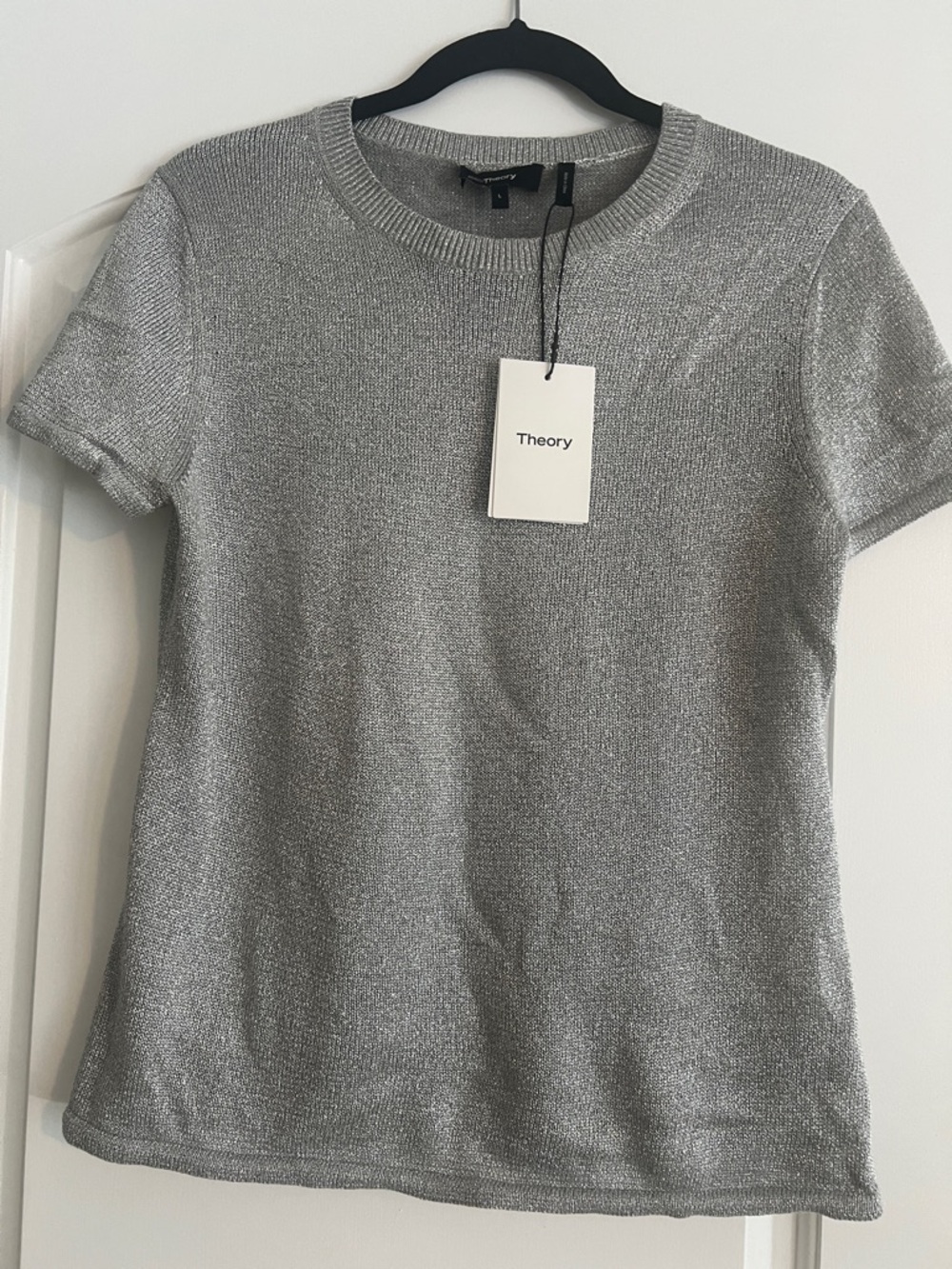 Theory Metallic Silver Knit Tee